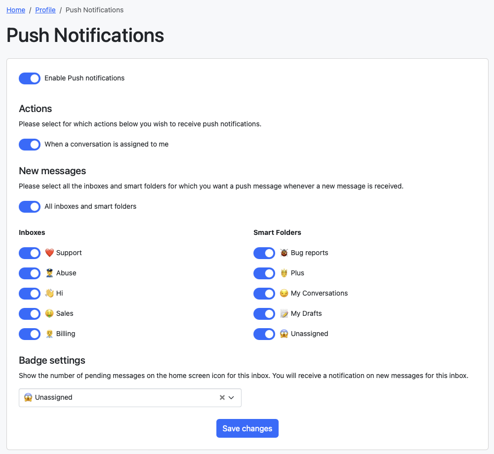 Herodesk App push notifications