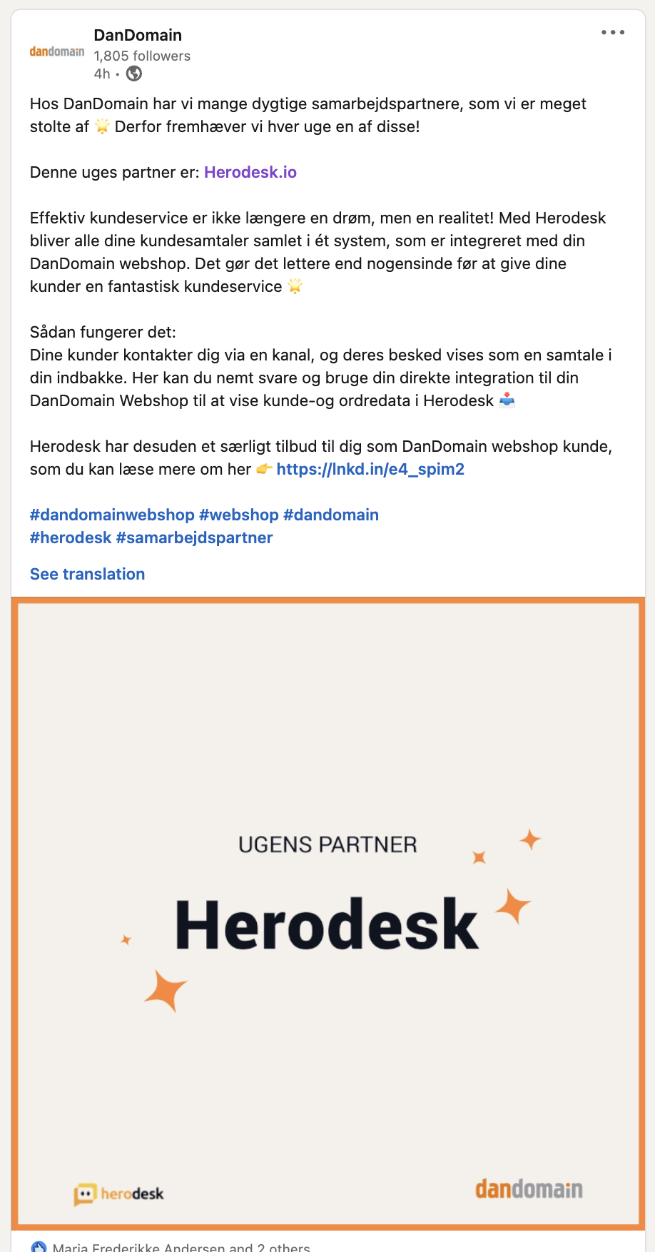 Herodesk becomes an official DanDomain partner