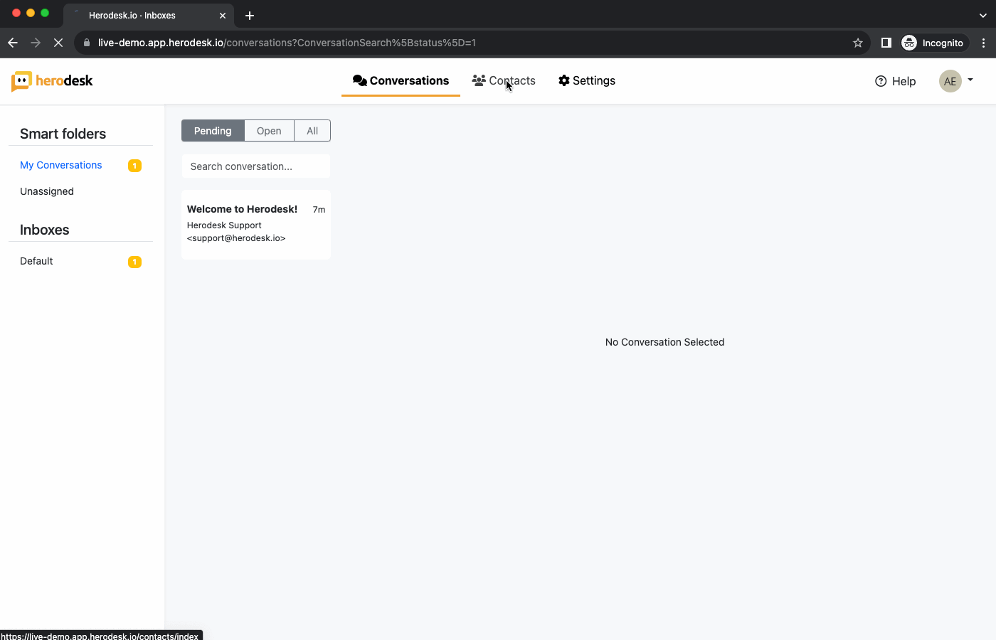 Herodesk.io · Create contacts and start conversations